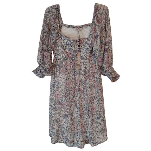 BCBGeneration Floral Smocked Off Shoulder Babydoll Dress Size 10 NEW Lightweight - Picture 1 of 5